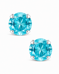 Sterling Silver 7mm Aquamarine CZ Stud Earrings