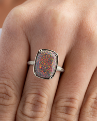 Sterling Silver Brown Opal Elongated Cushion Ring