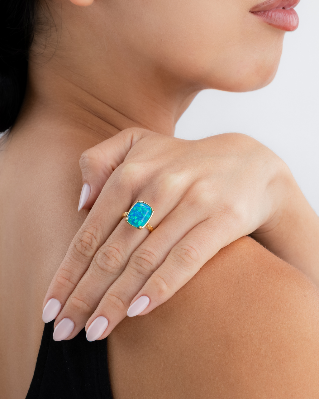 Sterling Silver Caribbean Blue Opal Elongated Cushion Ring