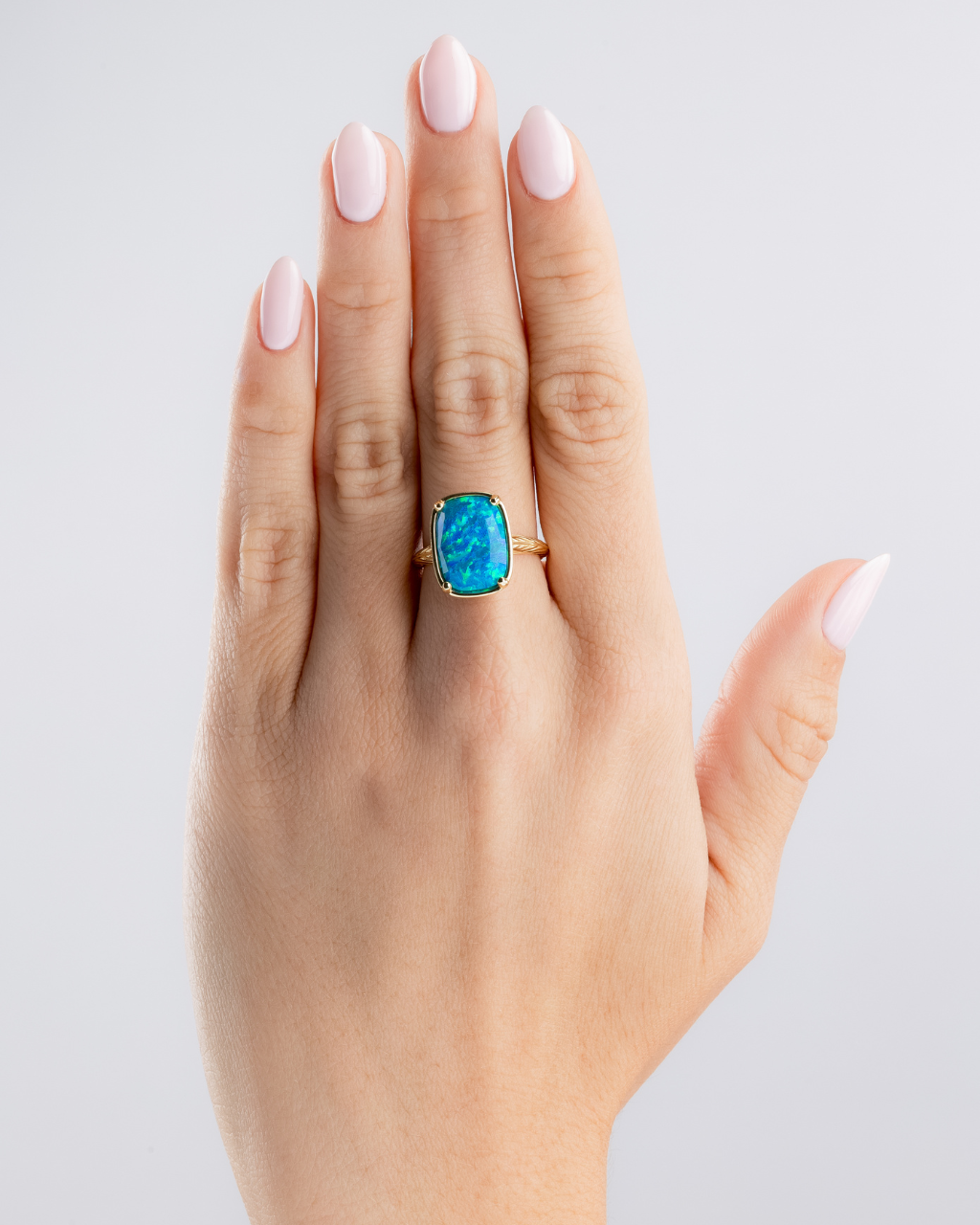 Sterling Silver Caribbean Blue Opal Elongated Cushion Ring
