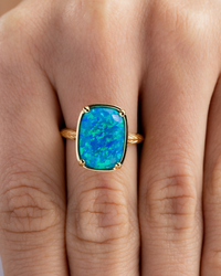 Sterling Silver Caribbean Blue Opal Elongated Cushion Ring