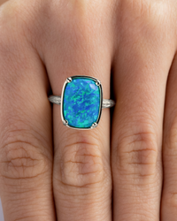 Sterling Silver Caribbean Blue Opal Elongated Cushion Ring