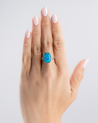Sterling Silver Caribbean Blue Opal Elongated Cushion Ring