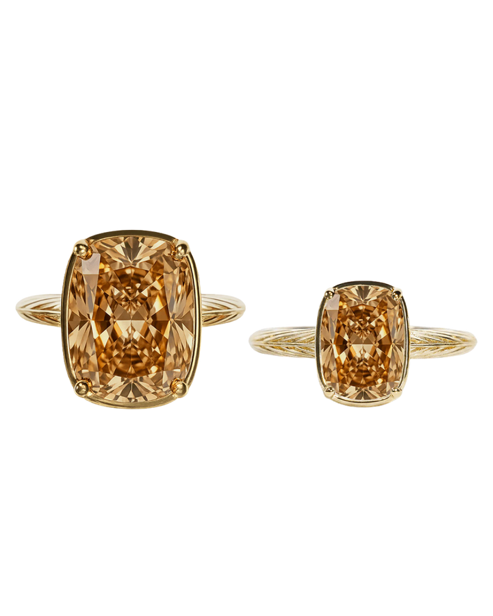 Sterling Silver Champagne Elongated Cushion Ring - Original & Mini Bundle