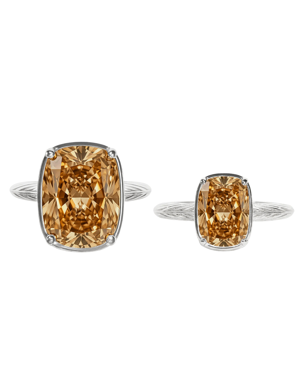 Sterling Silver Champagne Elongated Cushion Ring - Original & Mini Bundle