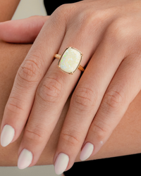 Sterling Silver Champagne Fire Opal Elongated Cushion Ring