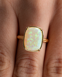 Sterling Silver Champagne Fire Opal Elongated Cushion Ring