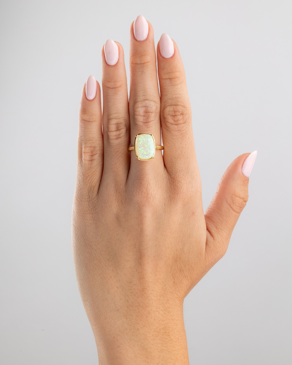 Sterling Silver Champagne Fire Opal Elongated Cushion Ring
