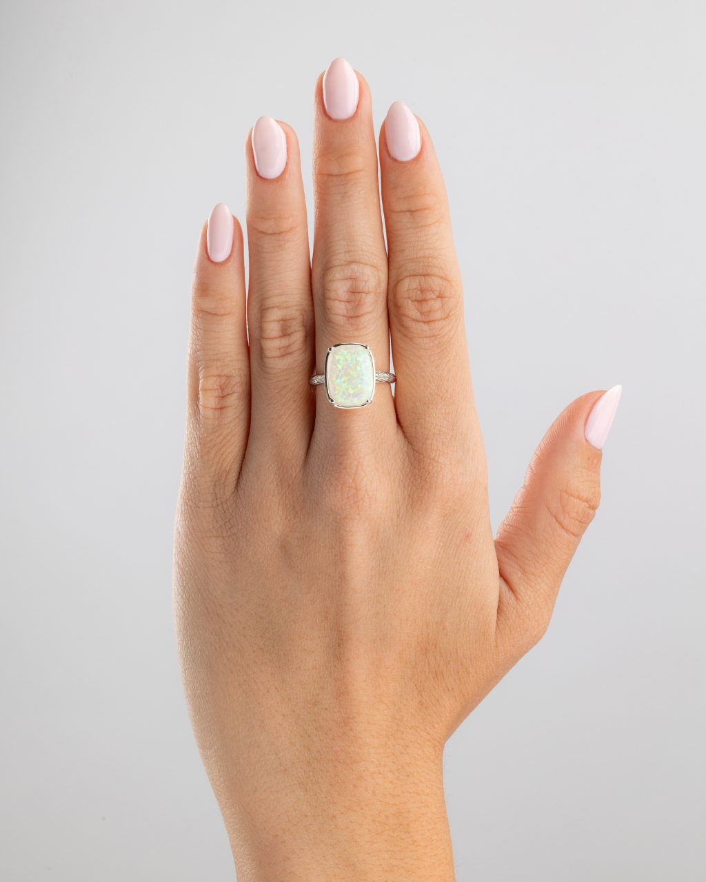 Sterling Silver Champagne Fire Opal Elongated Cushion Ring