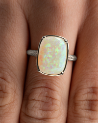 Sterling Silver Champagne Fire Opal Elongated Cushion Ring