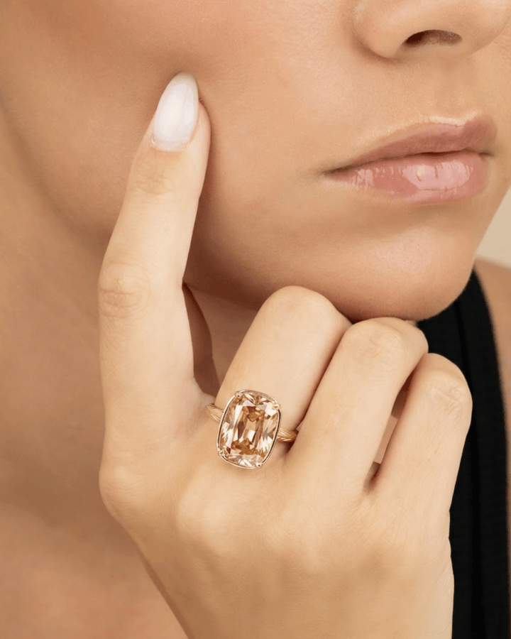 Sterling Silver Elongated Cushion Champagne CZ Cocktail Ring