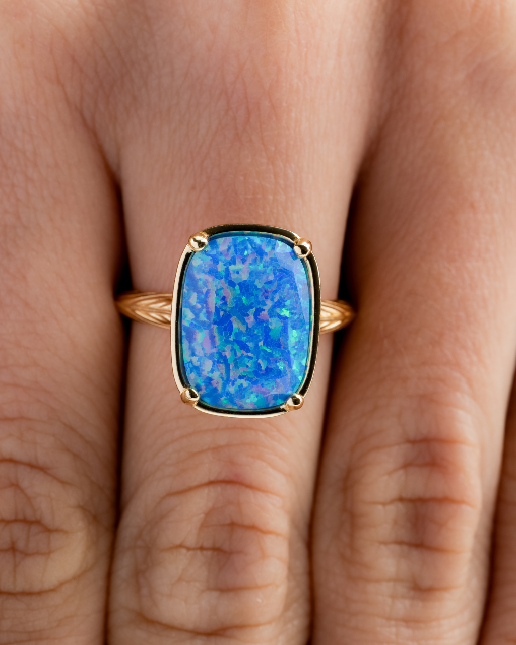 Sterling Silver Cobalt Blue Opal Elongated Cushion Ring