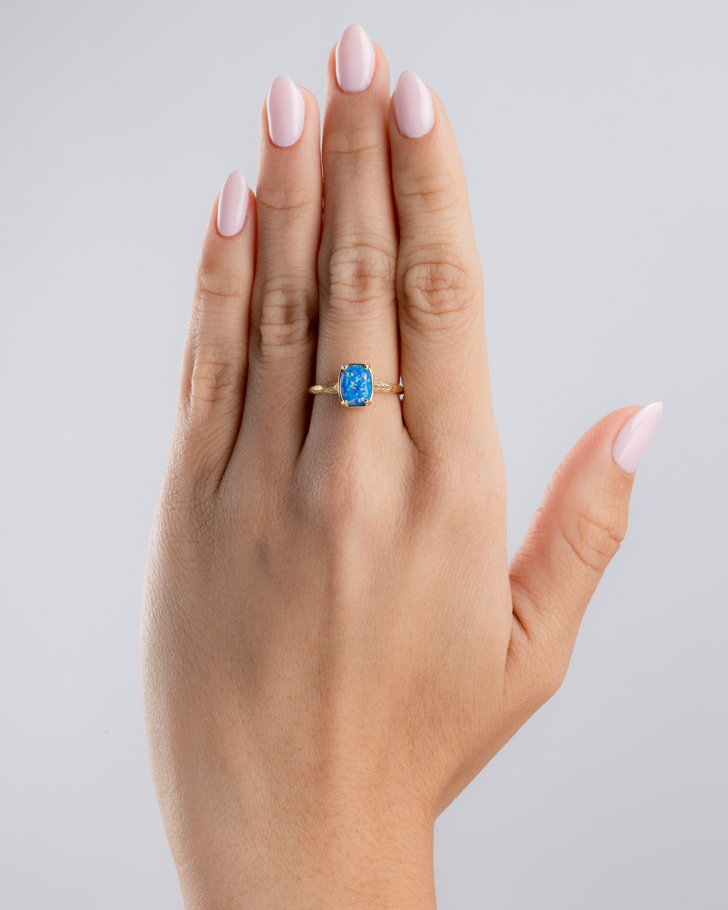 Sterling Silver Mini Cobalt Blue Opal Elongated Cushion Ring