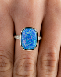 Sterling Silver Cobalt Blue Opal Elongated Cushion Ring