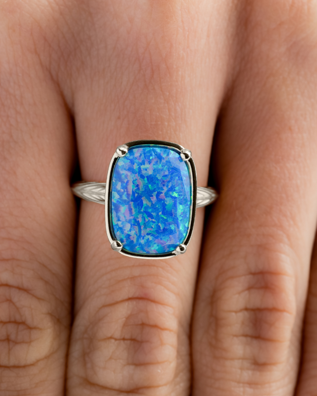Sterling Silver Cobalt Blue Opal Elongated Cushion Ring