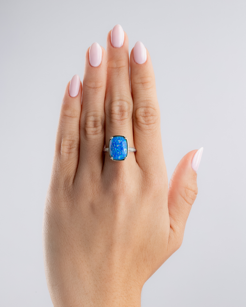Sterling Silver Cobalt Blue Opal Elongated Cushion Ring