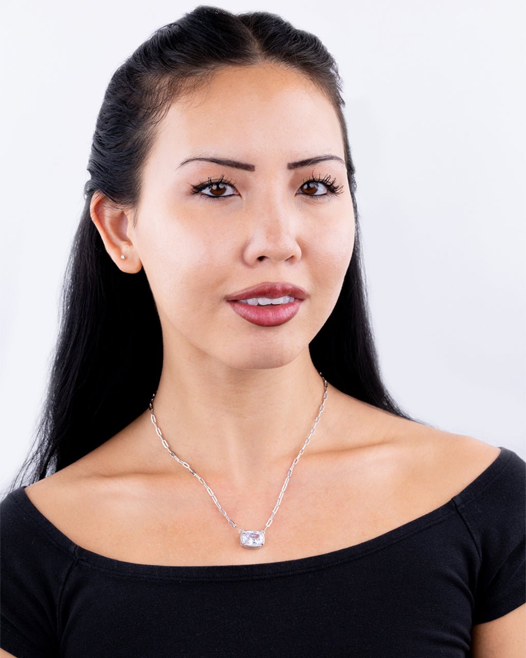 Sterling Silver Elongated Cushion Paperclip Chain Necklace
