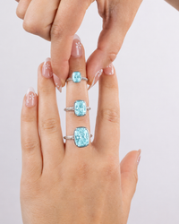 Sterling Silver Midi Elongated Cushion Aquamarine CZ Ring