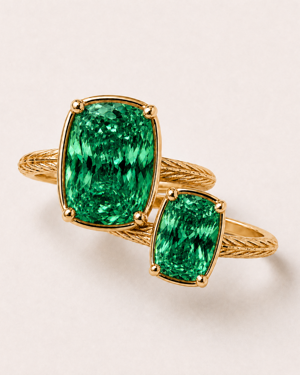 Sterling Silver Emerald Elongated Cushion Ring - Original & Mini Bundle