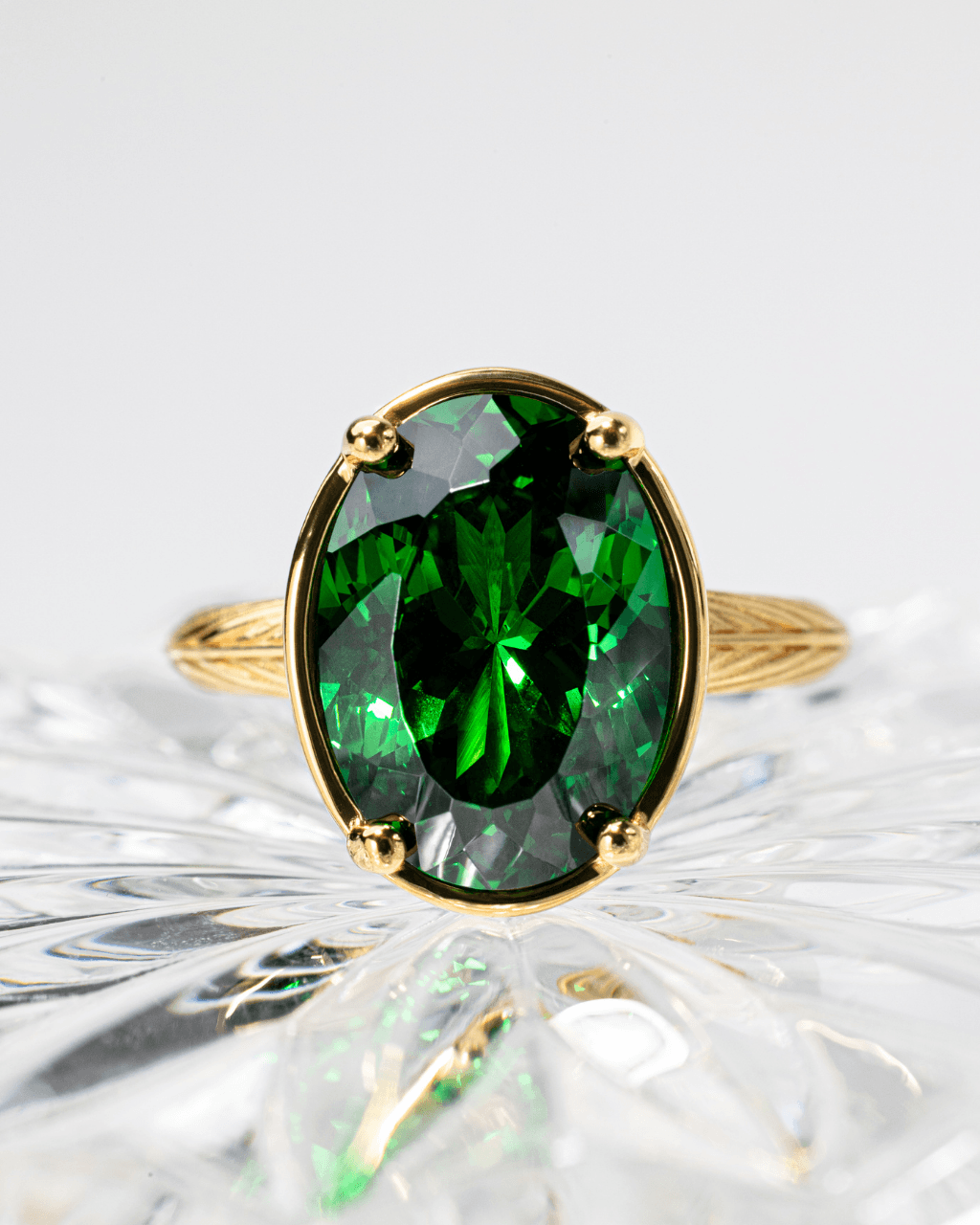 Sterling Silver Oval Cut Emerald CZ Cocktail Ring - Sterling Forever