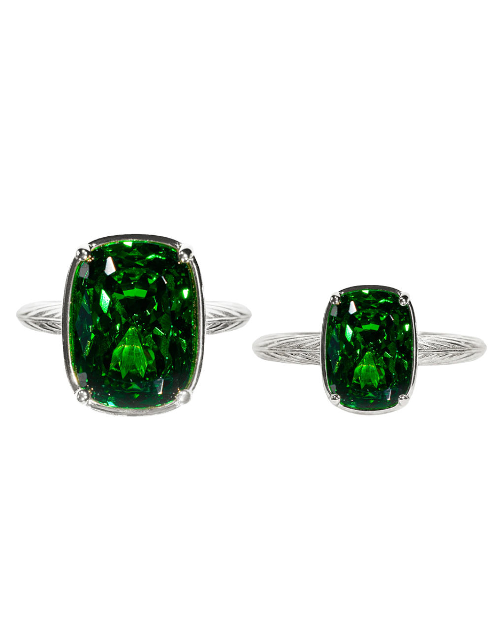 Sterling Silver Emerald Elongated Cushion Ring - Original & Mini Bundle