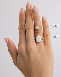 Sterling Silver Mini Frosted Opal Elongated Cushion Ring