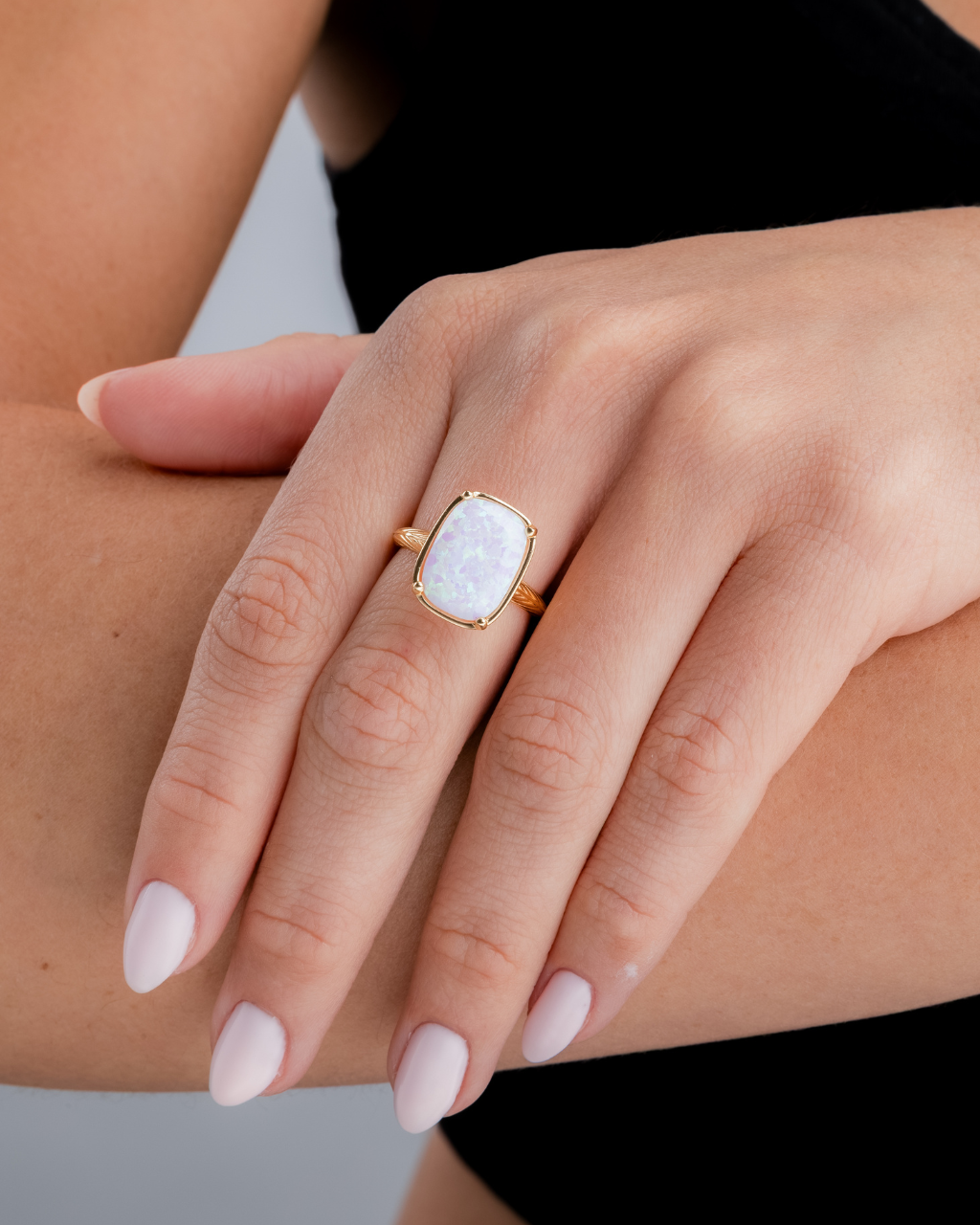 Sterling Silver Frosted Opal Elongated Cushion Ring