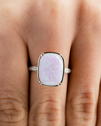 Sterling Silver Frosted Opal Elongated Cushion Ring