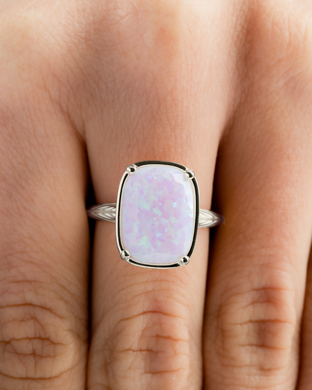 Sterling Silver Frosted Opal Elongated Cushion Ring