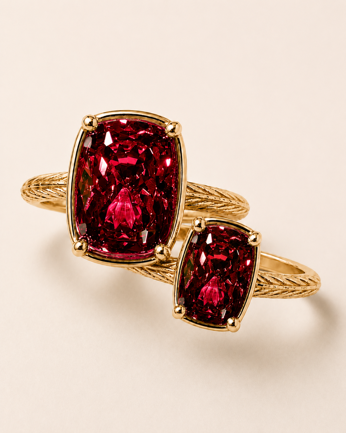 Sterling Silver Garnet Elongated Cushion Ring - Original & Mini Bundle