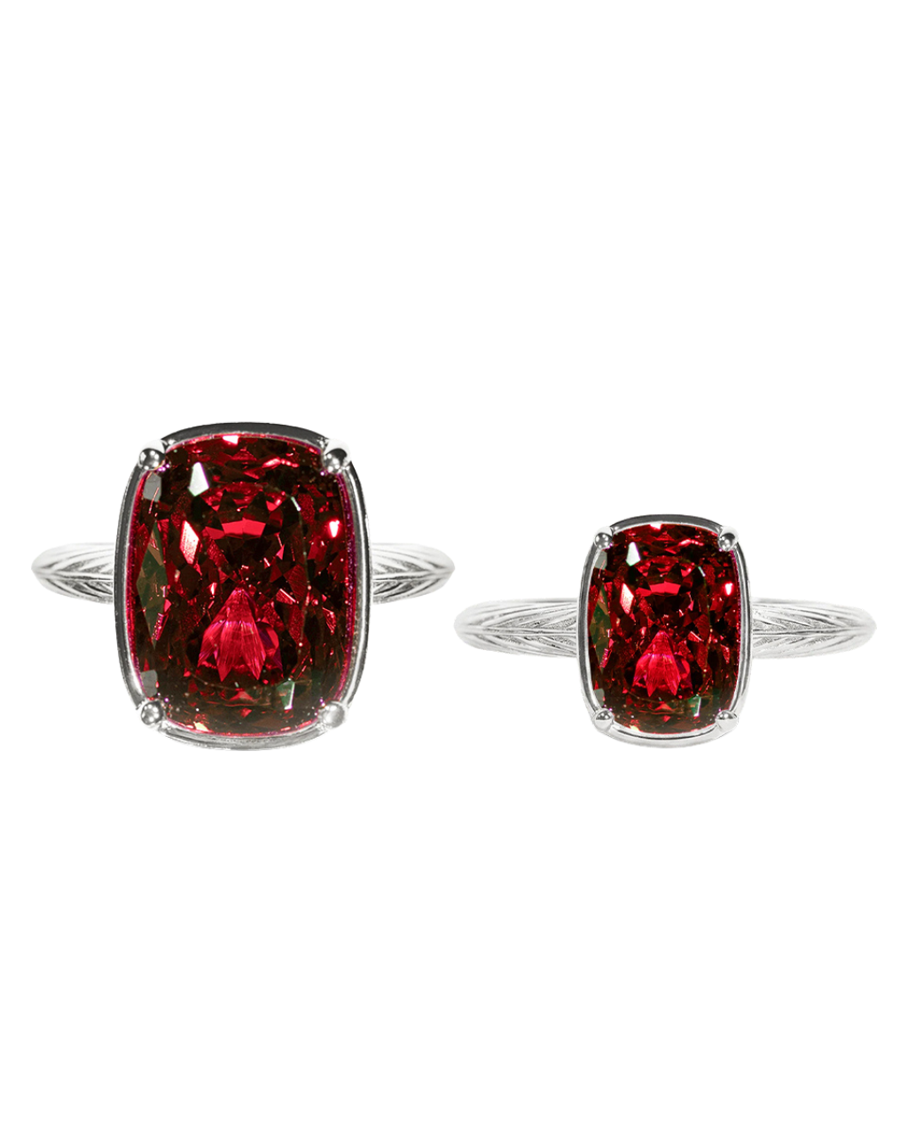 Sterling Silver Garnet Elongated Cushion Ring - Original & Mini Bundle