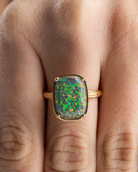 Sterling Silver Greenish Brown Opal Elongated Cushion Ring