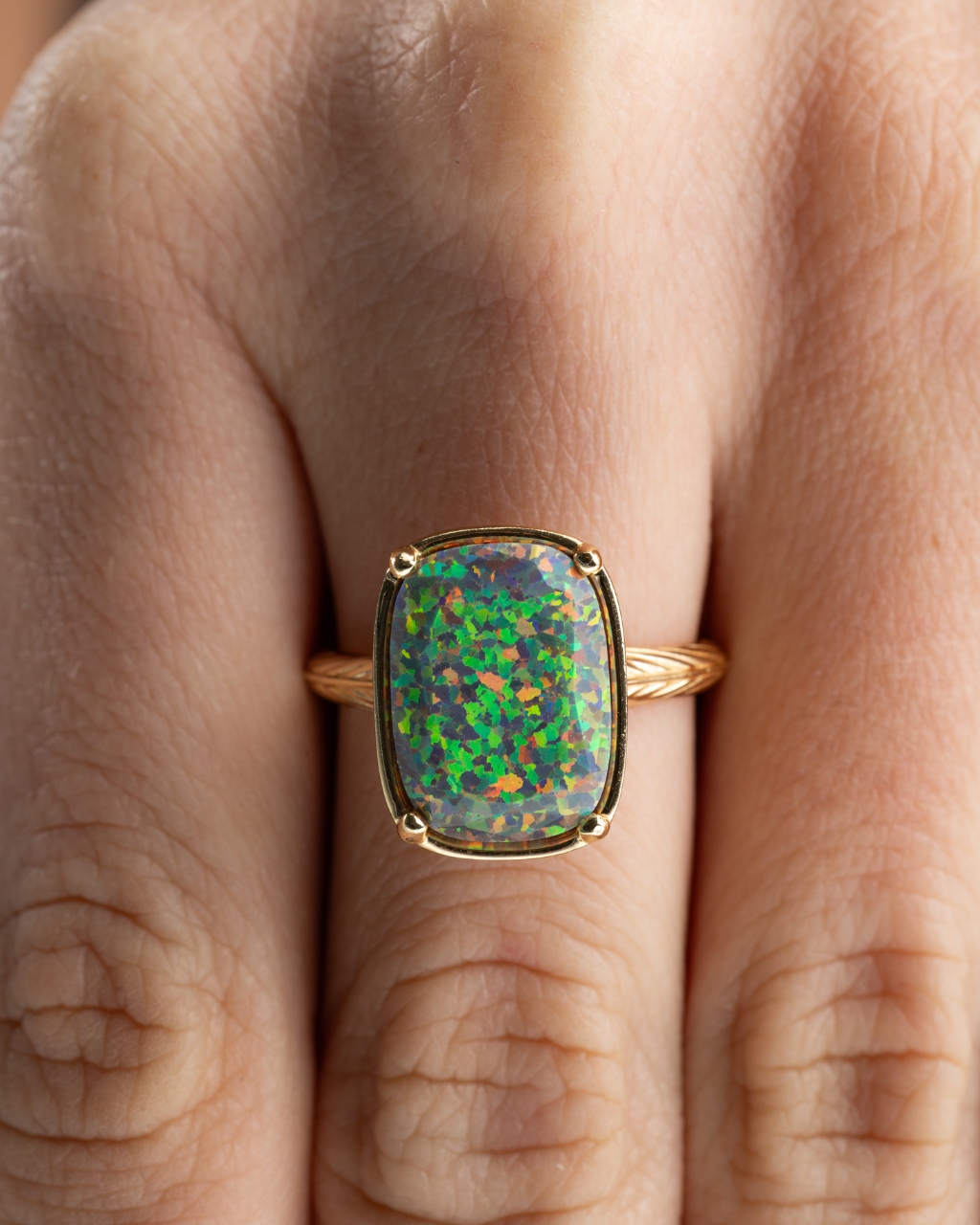 Sterling Silver Greenish Brown Opal Elongated Cushion Ring