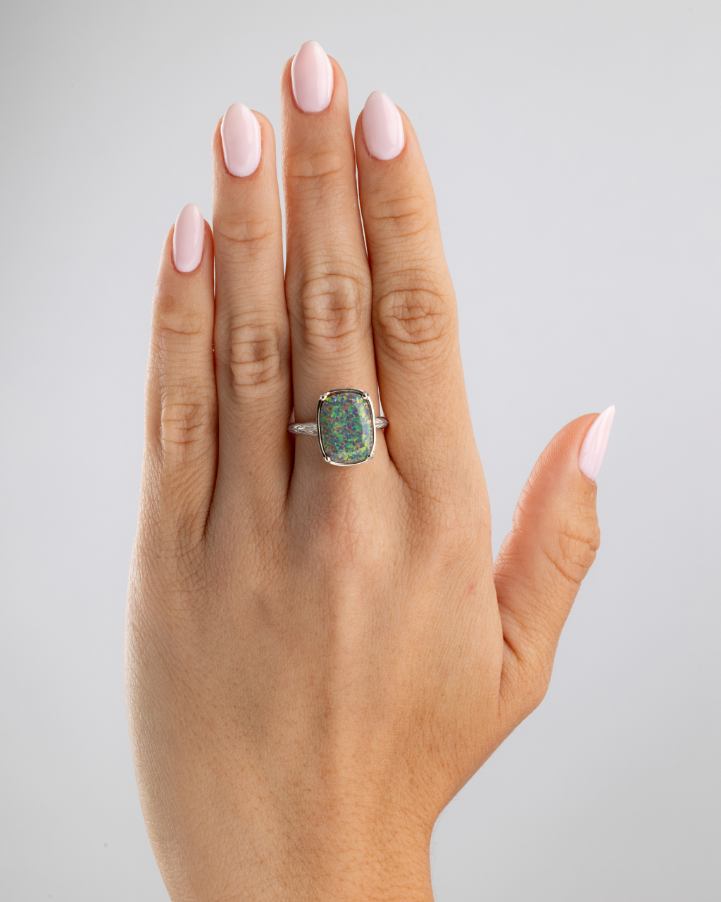 Sterling Silver Greenish Brown Opal Elongated Cushion Ring