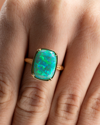 Sterling Silver Green Opal Elongated Cushion Ring