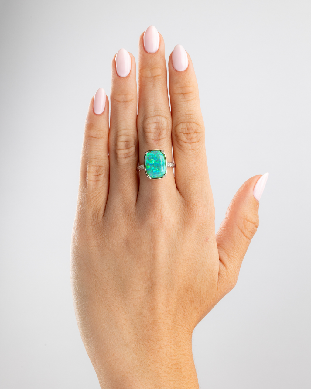 Sterling Silver Green Opal Elongated Cushion Ring