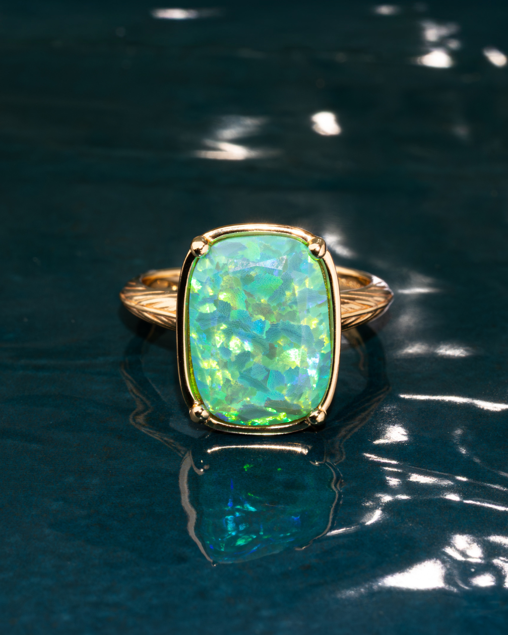 Sterling Silver Green Opal Elongated Cushion Ring