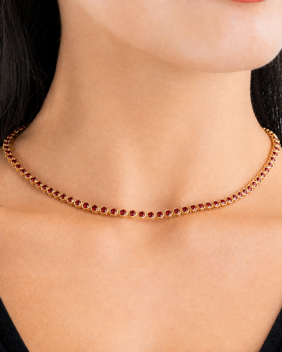 Helene Bezel Garnet CZ Tennis Necklace