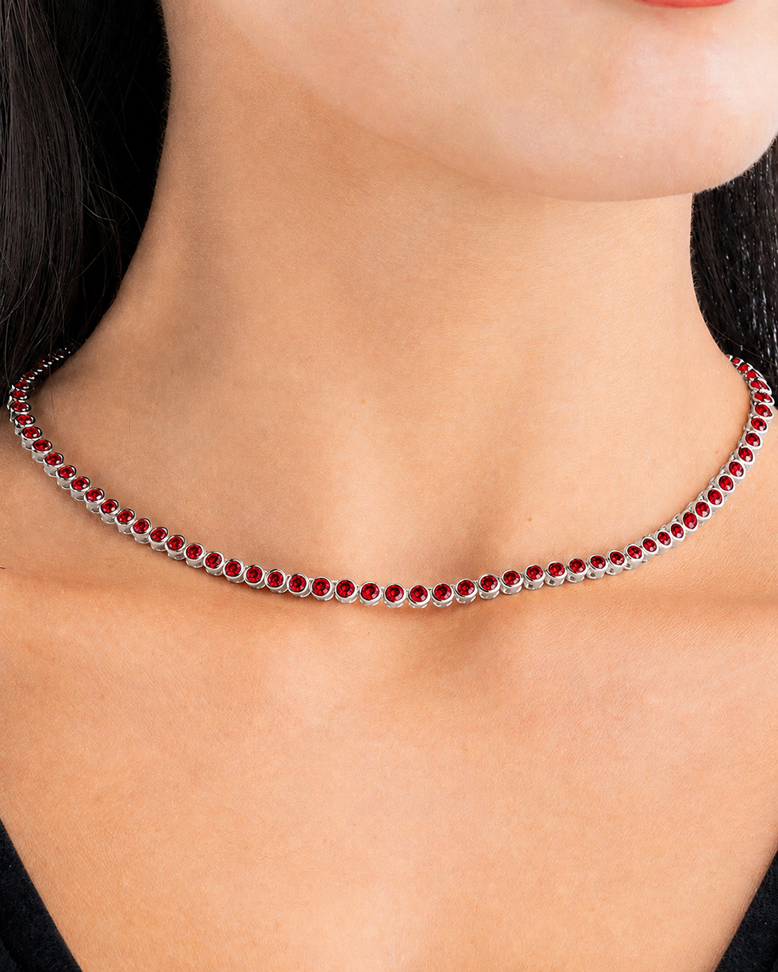 Helene Bezel Garnet CZ Tennis Necklace