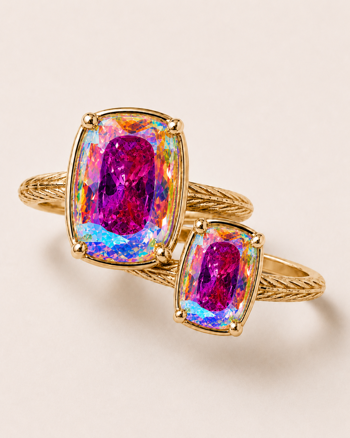 Sterling Silver Iridescent Elongated Cushion Ring - Original & Mini Bundle