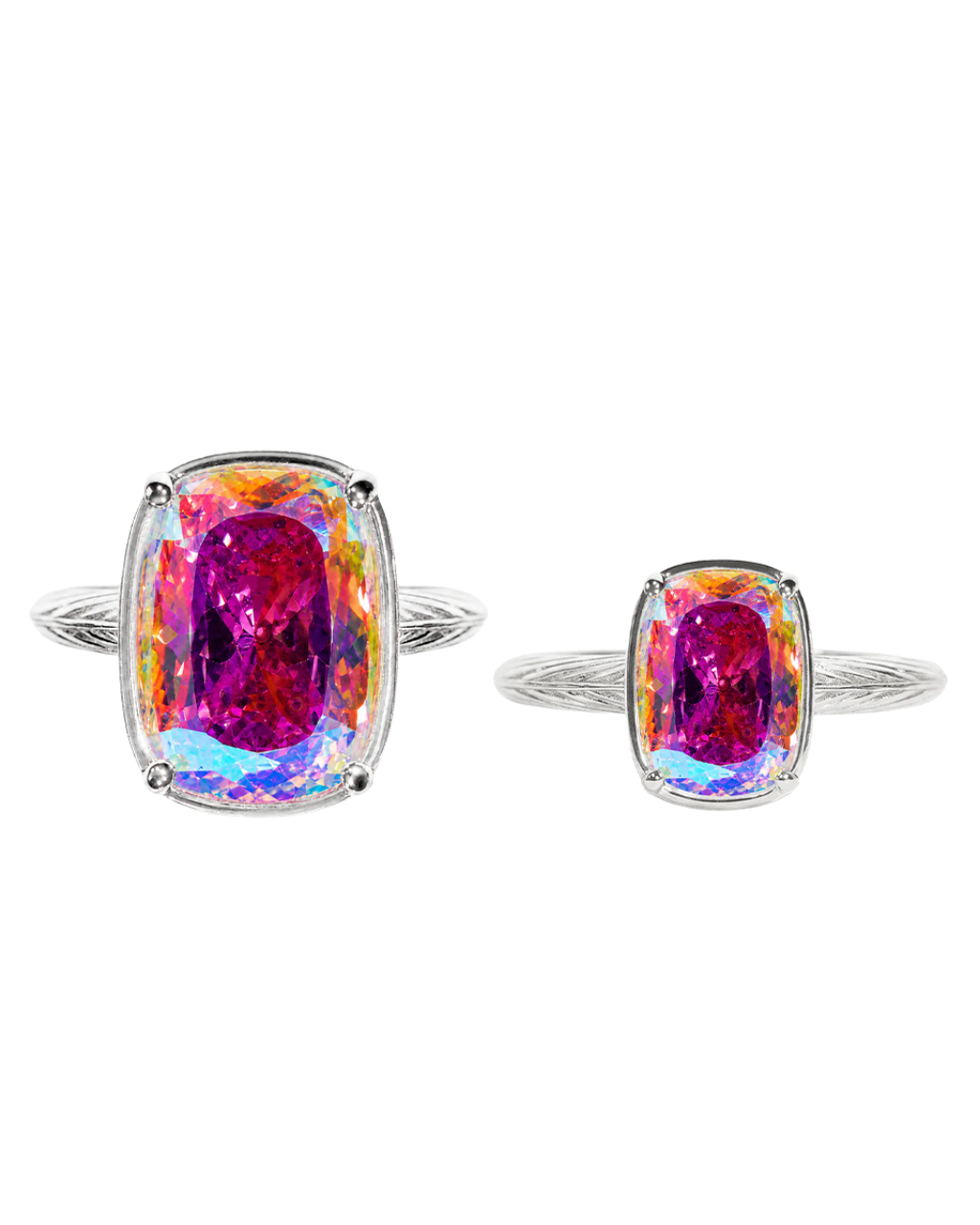 Sterling Silver Iridescent Elongated Cushion Ring - Original & Mini Bundle