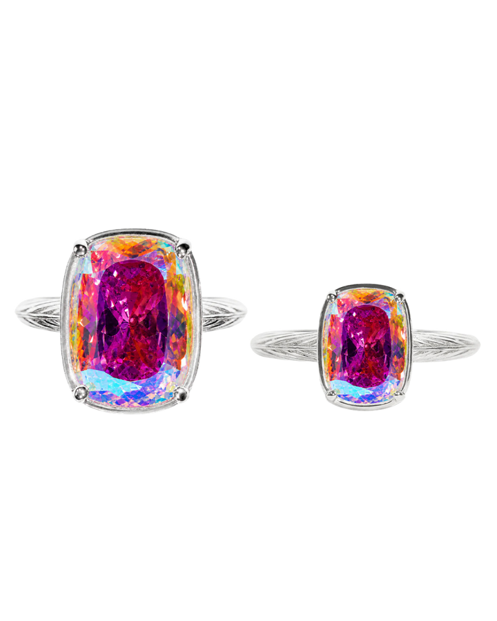 Sterling Silver Iridescent Elongated Cushion Ring - Original & Mini Bundle