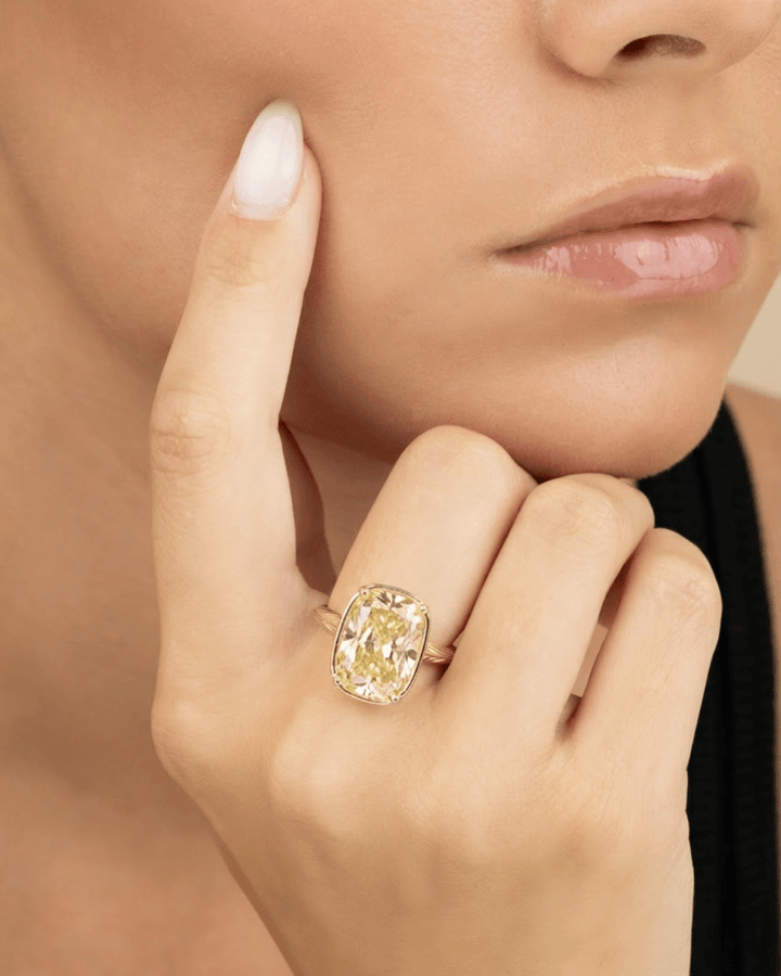 Sterling Silver Elongated Cushion Light Yellow CZ Cocktail Ring