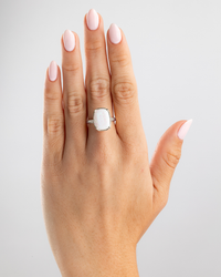 Sterling Silver Milky Light Violet Opal Elongated Cushion Ring