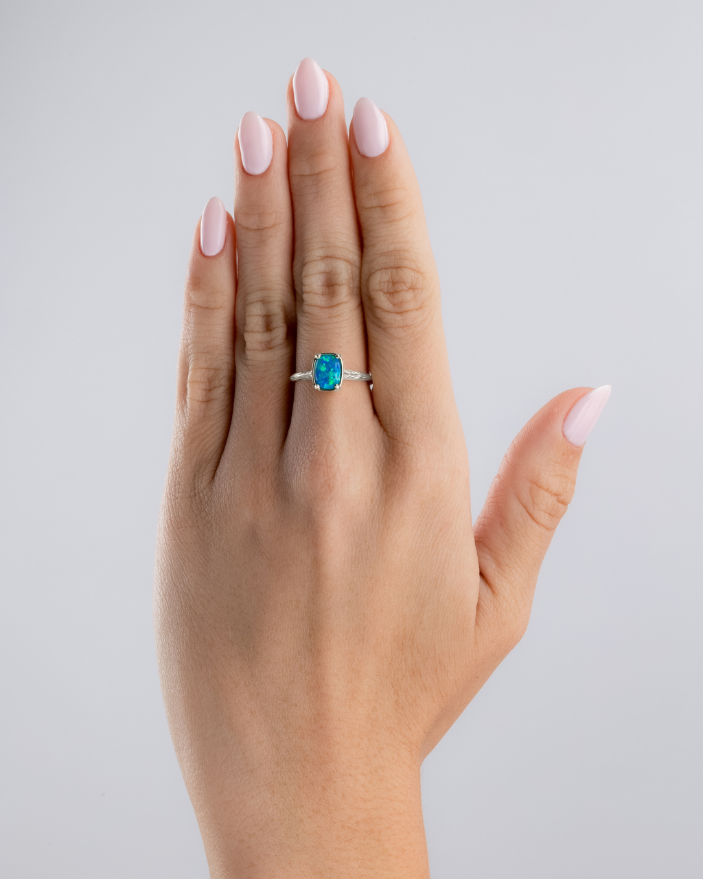 Sterling Silver Mini Caribbean Blue Opal Elongated Cushion Ring