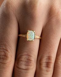 Sterling Silver Mini Champagne Fire Opal Elongated Cushion Ring