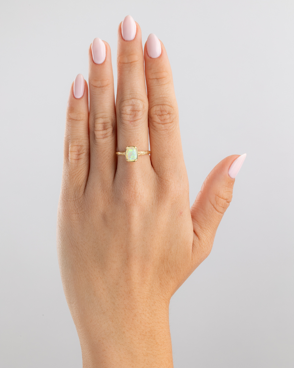 Sterling Silver Mini Champagne Fire Opal Elongated Cushion Ring