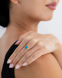 Sterling Silver Mini Caribbean Blue Opal Elongated Cushion Ring