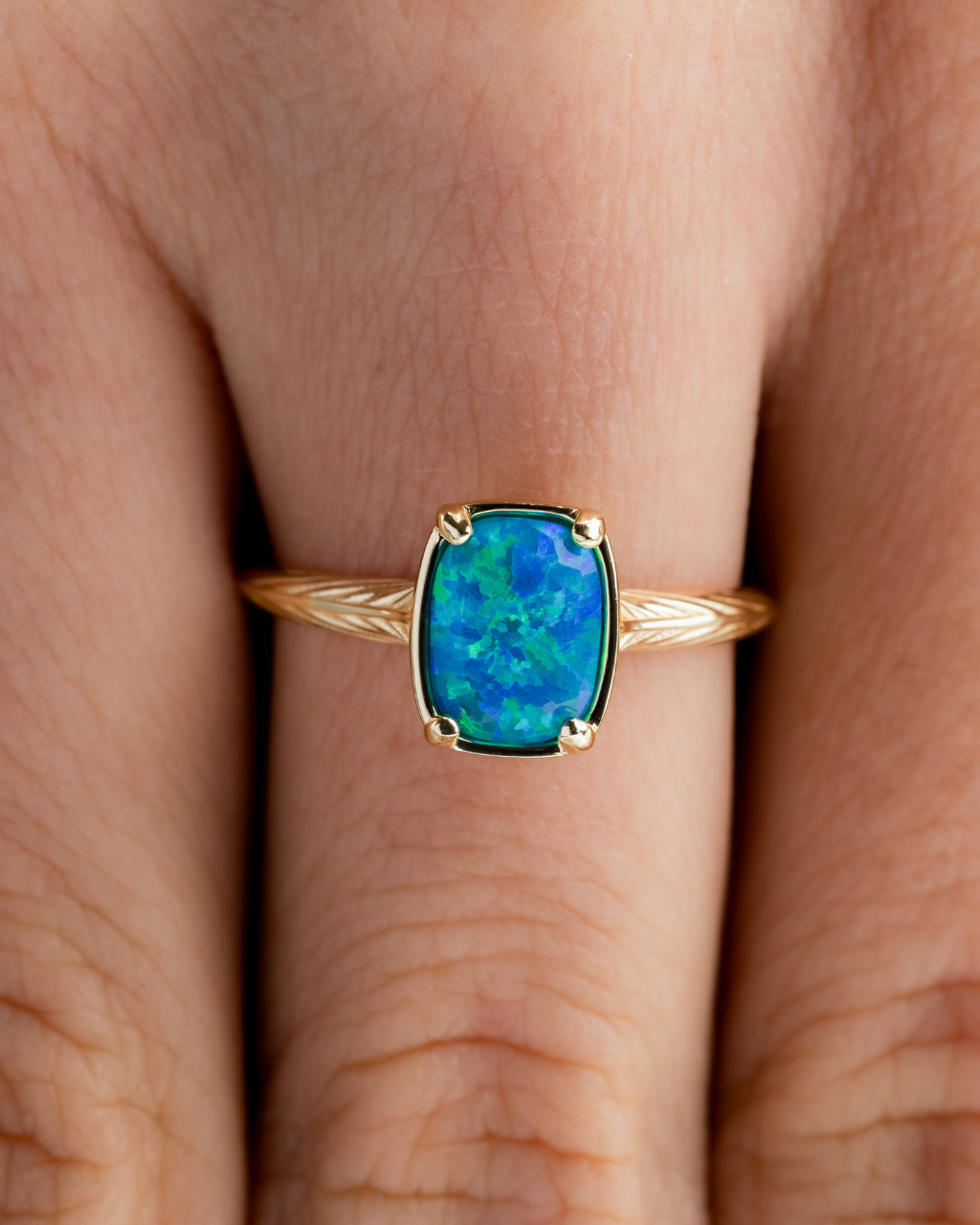 Sterling Silver Mini Caribbean Blue Opal Elongated Cushion Ring