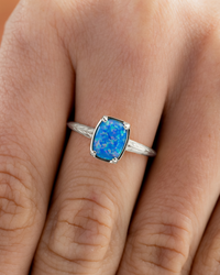 Sterling Silver Mini Cobalt Blue Opal Elongated Cushion Ring